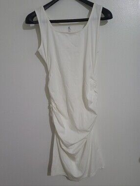 Missufe Scoop Neck Sleeveless Ruched Bodycon Tank Dress White Size M